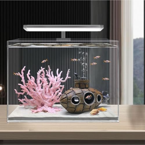 Brown Retro Floating Submarine Ornament for Aquarium - Cute Resin Hovering Decor, Safe Interactive Tank Accessory for Betta, Cichlids, Goldfish, Shrimp, Hermit Crabs