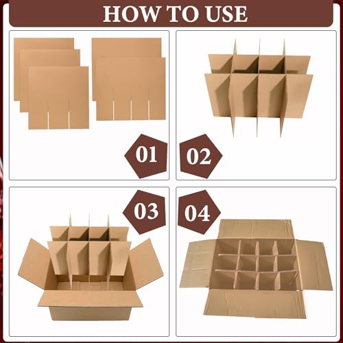 13 Sets Moving Box Glasses Divider Kits Cardboard dividers fit boxes about 16 x 12 x 12 inches for Kitchen Dish Packing Wine Glassware Cardboard Box Compartments Dividers (Box Not Included)