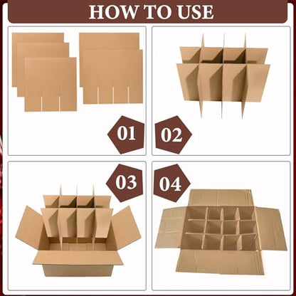 13 Sets Moving Box Glasses Divider Kits Cardboard dividers fit boxes about 16 x 12 x 12 inches for Kitchen Dish Packing Wine Glassware Cardboard Box Compartments Dividers (Box Not Included)