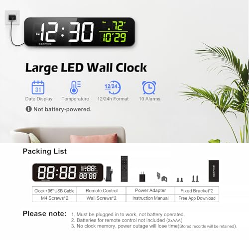 15.2" Gym Timer, App & Remote Control, Customizable LED Colors, Gym Clock | Stopwatch, Countdown, Count-up, Temperature, Date, Large Digital Wall Clokc for Home Gym Garage Office