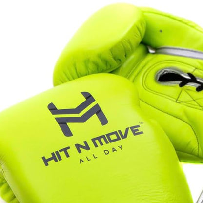 HIT N MOVE All Day Pro Balance Sparring and Bag Boxing Gloves LACE UP, Boxing Gloves Men & Women, Boxing Equipment, Sparring & Bag Gloves for Boxing, Kickboxing, Muay Thai, MMA - color: Neon Green, size: 14 OZ