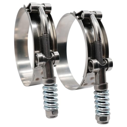 2.25" Heavy Duty T Bolt Hose Clamp Stainless Steel - Working Range 61-69mm for 2.25" I.D. Hose with 3mm - 6mm Wall Thickness, Auto-adjusting keeps Constant Tension (61mm - 69mm, 2 Pack) - size: 2.25" Hose Clamp 61mm - 69mm (2.40" - 2.72")