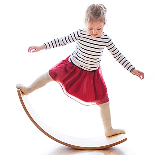 Gentle Monster Wobble Balance Board, Wooden Montessori Toy Rocker Board Natural Wood Kids Toddler Open Ended Learning Toy Yoga Curvy Board for Adult Office Classroom Christmas Gifts - color: Natural