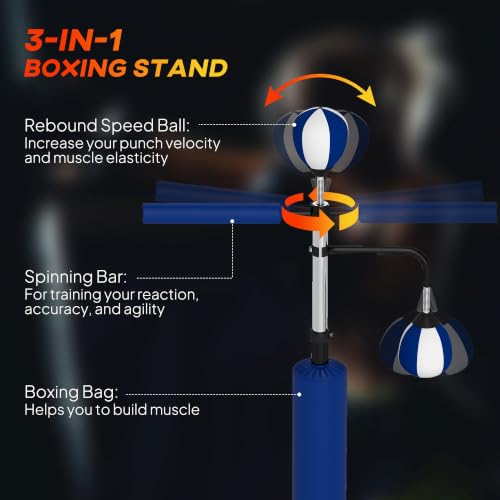 Soozier Boxing Bag Stand with Speed 55.1" to 80.7" - color: Blue