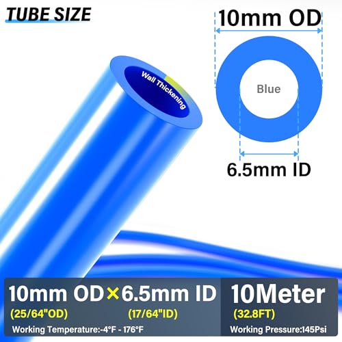 TAILONZ PNEUMATIC 10mm OD 6.5mm ID Polyurethane PU Air Hose Pipe Tube Kit 10 Meter 32.8ft - color: Blue, size: 10mm OD/32.8ft/10m