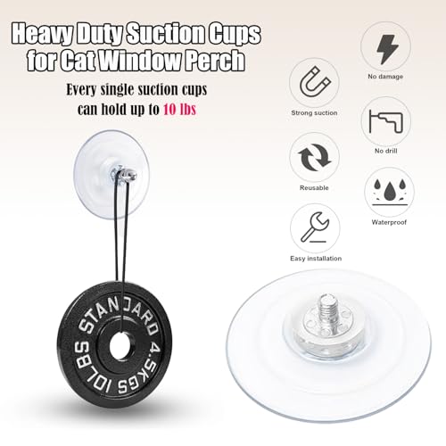 Cat Window Perch Suction Cup Replacement Accessories Clear Strong Suction Cup with Stainless Steel Screw Nuts, Set of 4 (Clear Silver)