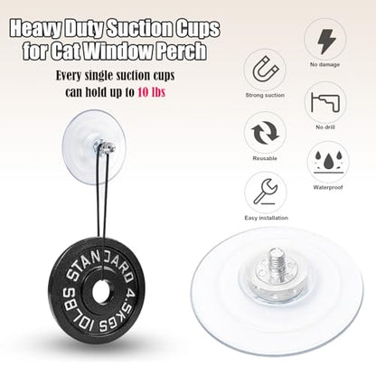 Cat Window Perch Suction Cup Replacement Accessories Clear Strong Suction Cup with Stainless Steel Screw Nuts, Set of 4 (Clear Silver)