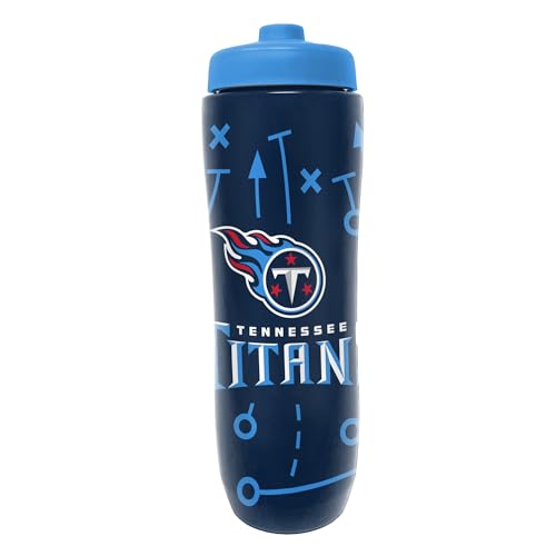Party Animal NFL Football Squeeze Bottle, 32 oz, Tennessee Titans | Slim, lightweight BPA-free sports water bottle with quick-flow squeeze; fits backpacks & cup holders for kids or adults - color: Tennessee Titans