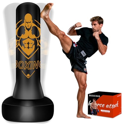 Freestanding Puncing Bags for Adults Teens, Heavy Bag with Stand Boxing Bag with Boxing Gloves, Electric Air Pump, Reflex Ball, 70" Kickboxing Bag for Training MMA Muay Thai Gym - color: Black