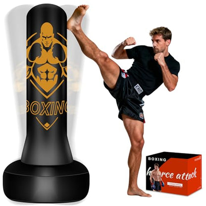 Freestanding Puncing Bags for Adults Teens, Heavy Bag with Stand Boxing Bag with Boxing Gloves, Electric Air Pump, Reflex Ball, 70" Kickboxing Bag for Training MMA Muay Thai Gym - color: Black