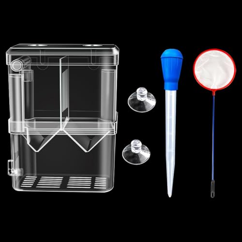 Double Room Breeder Box for Fish Tank, Fish Tank Breeding Box with 1 Toilet and 1 Mesh Bag, PC Transparent Aquarium More Convenient for You to Watch Ornamental Fish and Shrimps(Small) - color: small