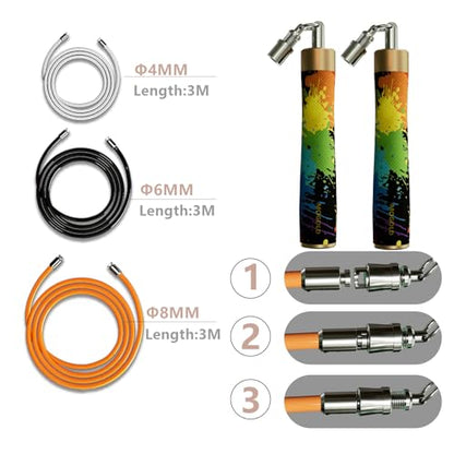 Weighted Jump Rope for Men Women -Interchangeable 1/5lb 1/4lb 1/2lb Heavy jump ropes - 360 Degree Spin - Length Adjustable,Ergonomics Leather Grip Skipping Rope for Fitness Weight Loss & More - color: T64 Graffiti