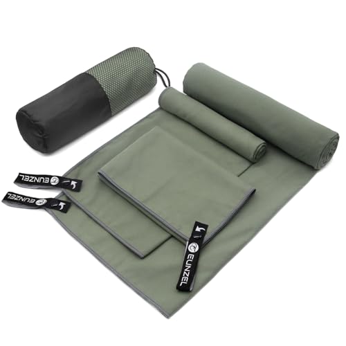 Eunzel Quick Dry Camping Towel, Microfiber Travel Towel 3 Size at 1 Pack,Fast Drying Towel Set for Camping, Beach, Gym, Sports, Yoga & Swimming Pool, Army Green - color: Army Green