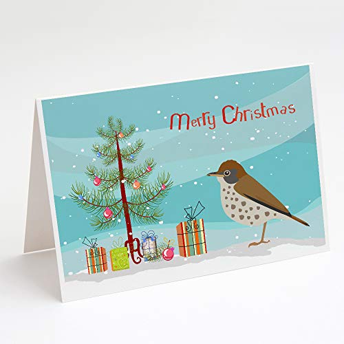 Caroline's Treasures CK4493GCA7P Thrush Merry Christmas Greeting Cards and Envelopes Pack of 8 Blank Cards with Envelopes Whimsical A7 Size 5x7 Blank Note Cards - style: Birds - Thrush