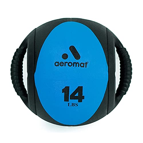 AEROMAT Dual Grip Power Medicine Balls for Abdominal Training and Rotational Movements - 9" Diameter - Weights Color-Coded - style: 14 lbs - Black/Blue