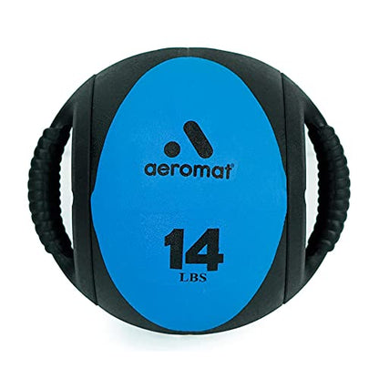 AEROMAT Dual Grip Power Medicine Balls for Abdominal Training and Rotational Movements - 9" Diameter - Weights Color-Coded - style: 14 lbs - Black/Blue