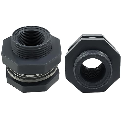 2pcs NPT3/4 PVC Bulkhead Fitting, 3/4 Inch Plastic Water Tank Connector Threaded Thru-Bulk Pipe Fittings for Rain Barrels, Aquariums, Bucket Hose Adapter, Ponds, Pools - color: 2pcs, size: 3/4 Inch