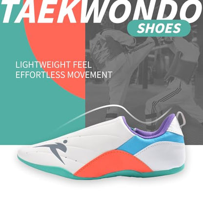 Taekwondo Karate Martial Arts Shoes, Lightweight and Breathable Boxing Shoes for Kids Youth Adult, Unisex - color: White & Green, size: 9.5