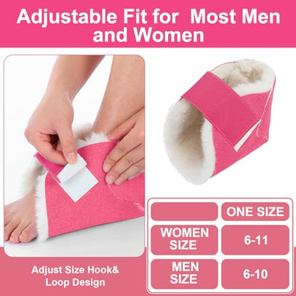 2 Pcs Sheepskin Heel Protectors for Pressure Sore Pad, Pink - color: Pink