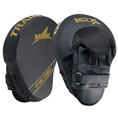 Punching Mitts MMA Muay Thai Boxing Pads, Gel Tech Leather Curved Focus Mitts, Training Hand Pads Sparring Martial Arts Karate Dojo Target Strike Shield - color: Black/Golden