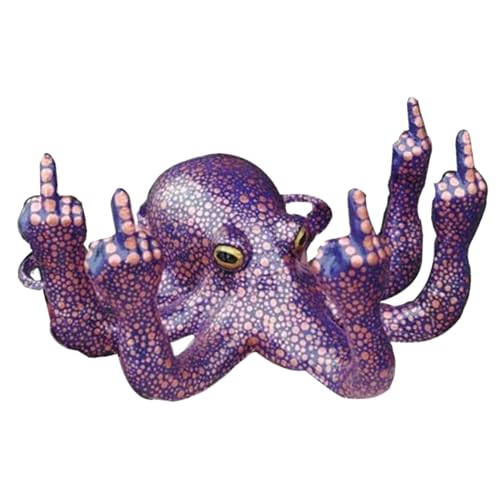 Funny Resin Octopus Statue, Fish Tank Decor, Angry Octopus with Luminous Gesture, for Indoor Aquarium Ornaments Decoration (Purple) - color: Purple