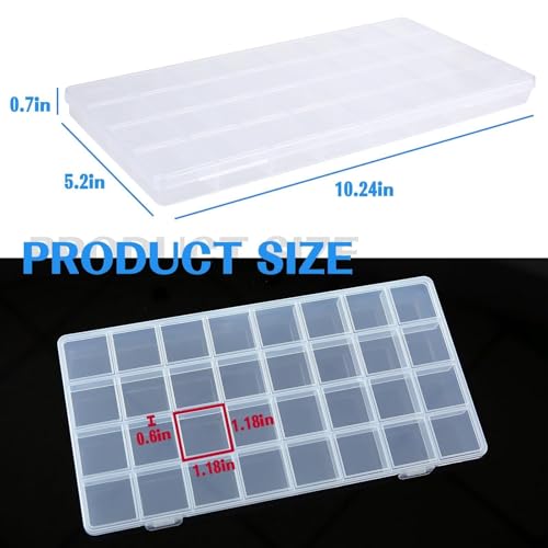 GREENTIME 2 Pack 32 Grids Clear Plastic Storage Organizer Boxes, Diamond Painting Containers, Bead Storage Containers for Small Hardware Small Parts Crafts Jewelry