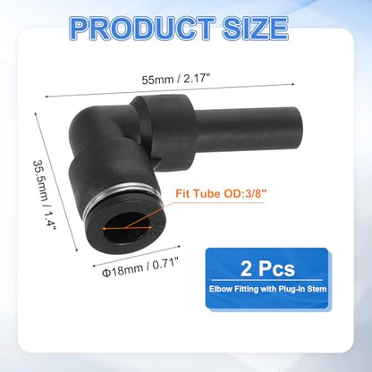 uxcell 2Pcs Push to Connect Tube Fitting, 3/8" Tube OD x 3/8" Stem OD Elbow Fitting with Plug-In Stem for Hydraulic and Pneumatic Systems - size: 3/8" x 3/8"