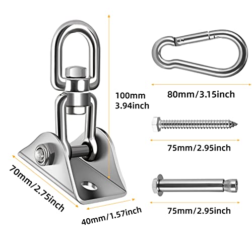 HOMPER Hammock Hanging Kit 360° Rotating Hanging Chair Hardware 1000 lb Capacity (Pack of 2) - color: Silver, size: 1 (Pack of 2)