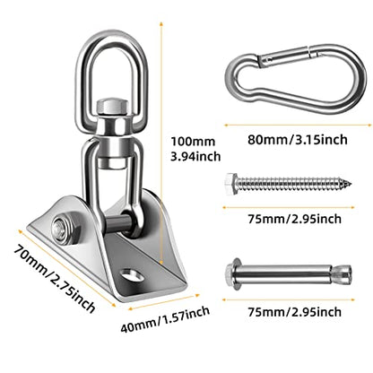 HOMPER Hammock Hanging Kit 360° Rotating Hanging Chair Hardware 1000 lb Capacity (Pack of 2) - color: Silver, size: 1 (Pack of 2)