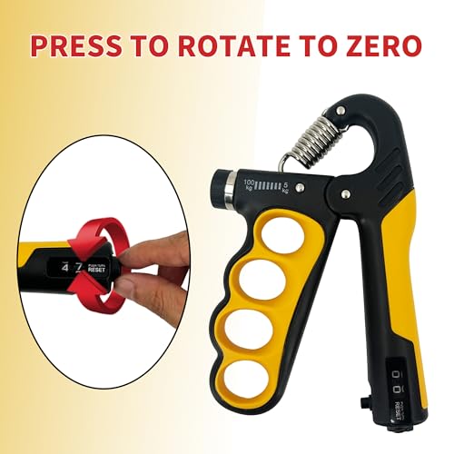 Senston Grip Strength Trainer 2 Pack, Adjustable 11-220lbs with Counter | 2-Pack Set / 11-220 lbs Adjustable / Auto Rep Counter / Four-Finger Design / Non-Slip Grip - color: Orange