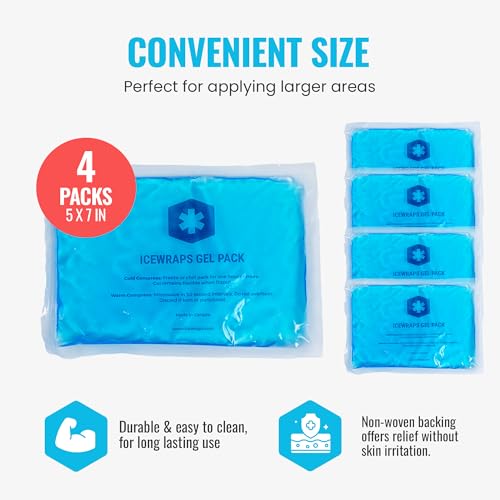 ICEWRAPS Reusable Ice Packs Compact 5 x 7 inches, Soft Cooling Pack 4 Pack