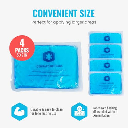 ICEWRAPS Reusable Ice Packs Compact 5 x 7 inches, Soft Cooling Pack 4 Pack