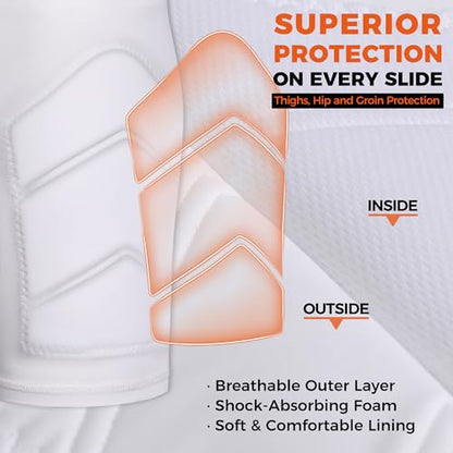COOLOMG Youth Boys Baseball Sliding Shorts with Cup Pocket - color: White-yellow(no cup), size: Medium