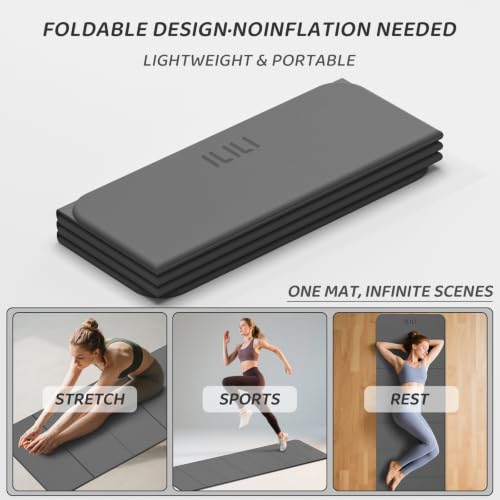 ILILI Foldable Yoga Mat 71 * 24 * 0.3 Inch - color: Dark Grey
