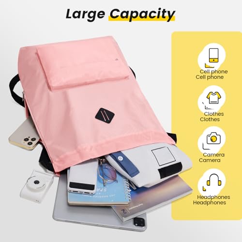 Vorspack Drawstring Backpack with Front & Side Pocket for Men Women - color: Pink