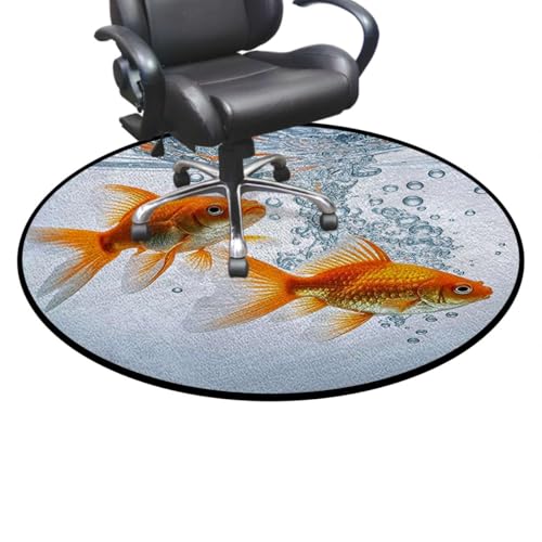 Aquarium Round Area Chair Mat for Hardwood Floors, Golden Carp Swivel Chair Protector, Protect The Floor from Scratches, Orange Gold White Diameter 43.3 in