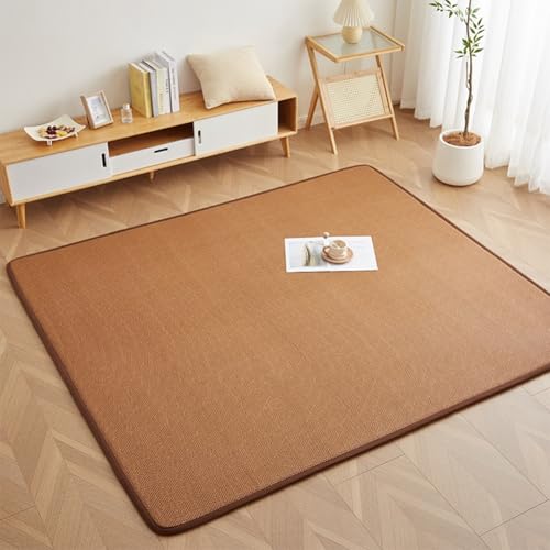 Woven Rattan Floor Mat, Tea Brown Geometric Japanese Floor Mattress with Soft Sponge Cushion & Non-Slip Dots, Breathable Summer Carpet for Home(Dark Brown,60 * 120cm) - color: Dark Brown, size: 3'11" x 1'11" (Bear)