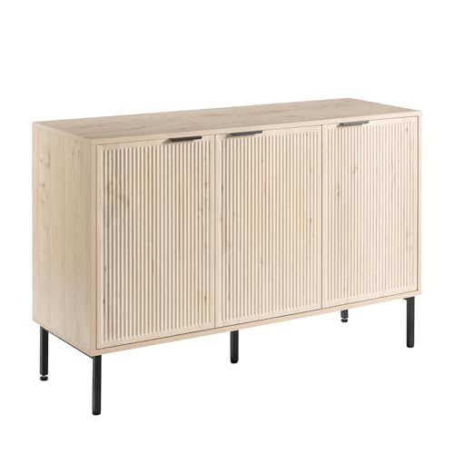 Modern Buffet Sideboard Cabinet with Storage, Fluted Coffee Bar with 3 Doors and Adjustable Shelves, Wood Console Cabinet for Dining Room, Kitchen, Living Room, Entryway