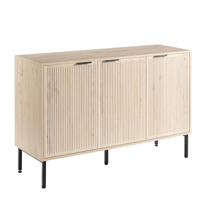 Modern Buffet Sideboard Cabinet with Storage, Fluted Coffee Bar with 3 Doors and Adjustable Shelves, Wood Console Cabinet for Dining Room, Kitchen, Living Room, Entryway