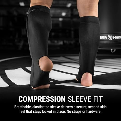 Hayabusa Core Sleeved Shin Guards for Muay Thai, Kickboxing & MMA - size: Small
