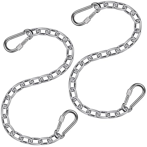 BeneLabel 2Pcs 28inch 304 Stainless Steel Hanging Chair Chain with 4 Hooks - color: Silver, size: 29"