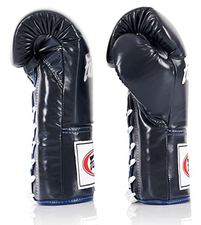 Fairtex BGL6 Locked Thumb Boxing Gloves, Leather Lace Up Muay Thai MMA Gear | Snug-fit hand compartment with ergonomic curves. Minimizes hand fatigue. Built for pro competitions and sparring. - color: Blue, size: 14 oz