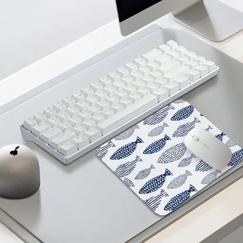 Navy Blue Fish Mouse Pad for Desk,Cute Coastal Desk Mat Gaming Mouse Mat for Home Office,Boho Blue and White Mouse Pad for Women Girls 8.25x10In - color: Navy Blue Fish