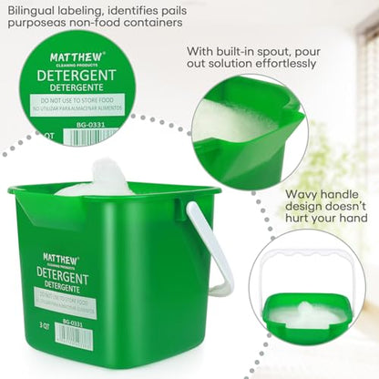Matthew Red&Green&Blue Detergent and Sanitizing Cleaning Bucket 3 Quart Cleaning Pail,Set of 3 Square Containers,Built-In Spout w/Handle,Wash Rinse Sanitize Handwash Bucket,Incl.3Pcs Microfiber Cloths - color: Red&green&blue, size: 3 Quarts-3Pack