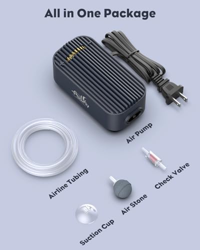 Pawfly Aquarium Air Pump, 80 GPH Fish Tank Air Pump up to 70 Gallons, Ultra Quiet Adjustable Oxygen Pump with Airline Tubing, Air Stone & Check Valve, Aerator for Fish