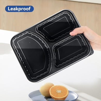 3-Compartment To Go Containers - Shrink-Wrapped No Pre-Wash 38oz | 40 Pack Ready to Use Leak-Resistant | BPA Free Shatterproof Flexible PP | Microwave Safe, Bulk Catering & Leftover Storage - size: 40 oz