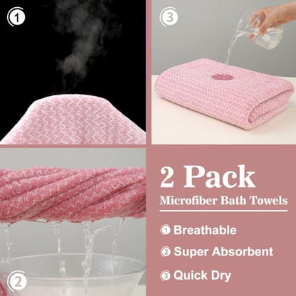 JML Microfiber Bath Towels, 2 Pack, 27x55 in, Fine Wave Pink - color: Cationic Fine Wave Pink, size: 2 Pack (27 in x 55 in)