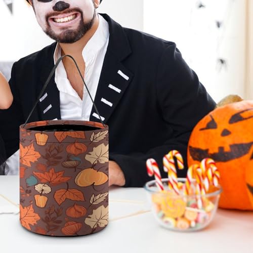 Halloween Trick Or Treat Bags With Handles Collapsible Candy Bucket Reusable Fall Printed Goody Bucket For Holiday Party Gifts - color: Fall