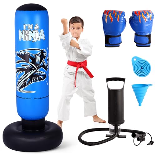 Onirii 66 Inch Kids Punching Bag Toy with Boxing Gloves - color: NEW Ninja Blue
