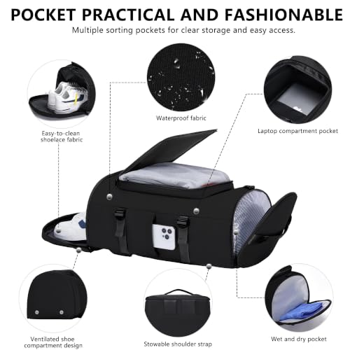 MIYCOO Gym Bag with Shoes Compartment, Duffle Bag, Backpack with Wet Pocket - color: 01#Full Black-Style1